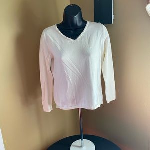 J. Jill White Sweater, Stitched Collar Design